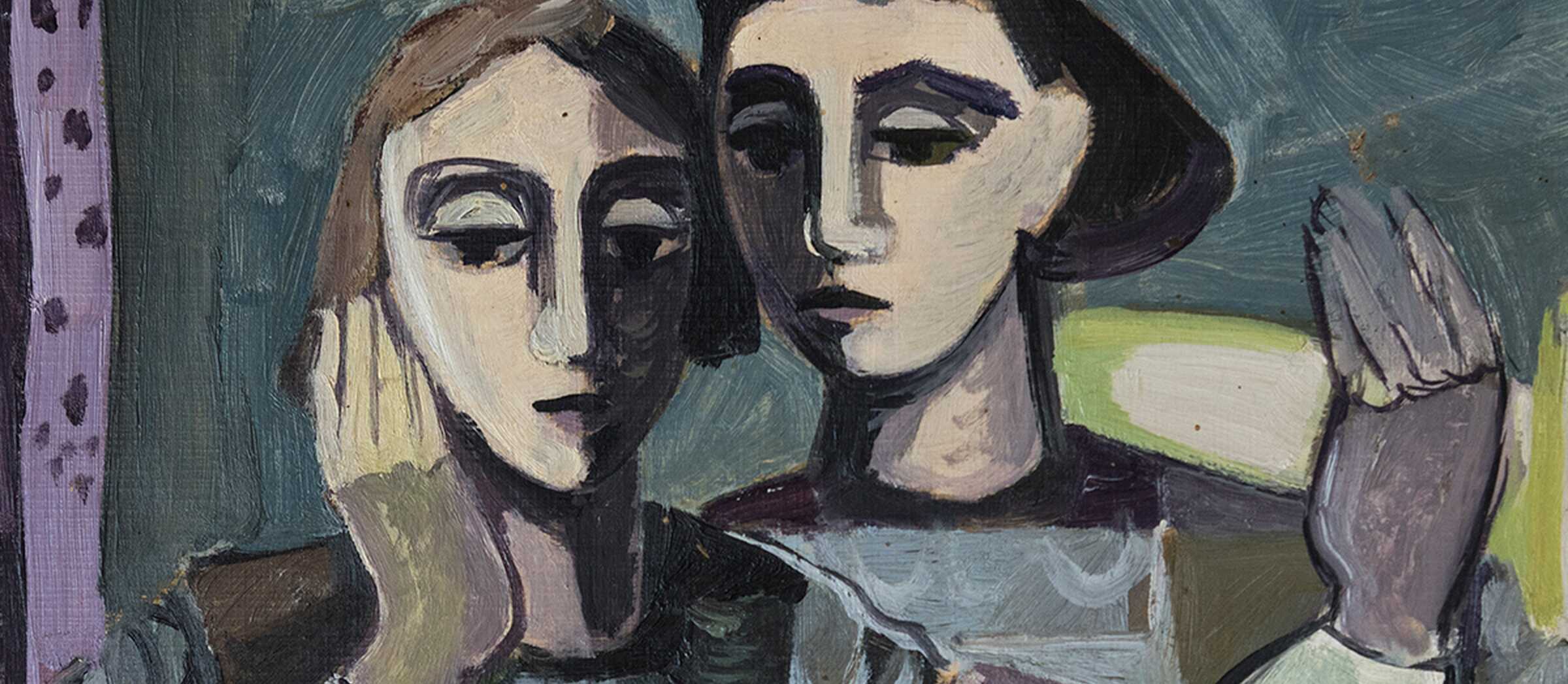 Erich Mälzner: Figuren am Tisch (Ausschnitt), um 1958, Öl auf Karton 